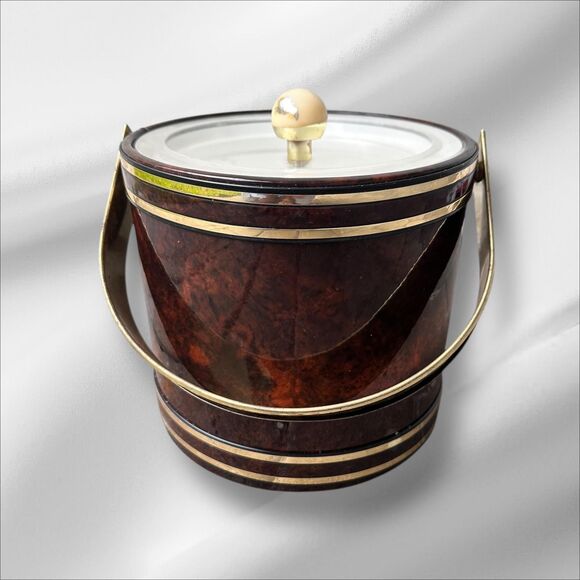 Vintage Georges Briard Ice BucketMid-Century Modern Burl Wood LookMCM